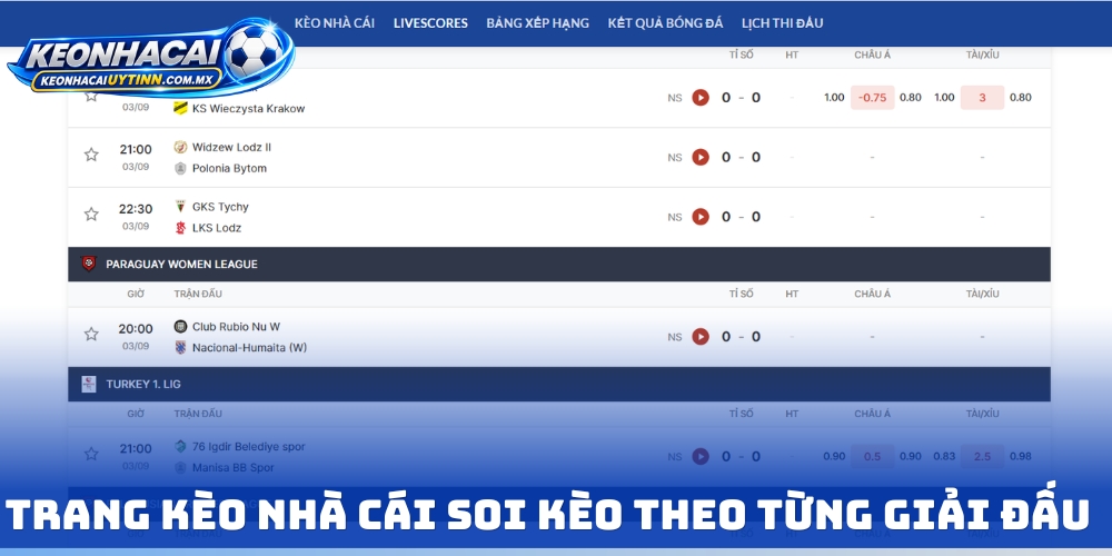 Trang kèo nhà cái soi kèo theo từng giải đấu